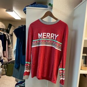 Like new red long sleeve tshirt from Jadelynn Broke. Size M. Has MERRY lettering